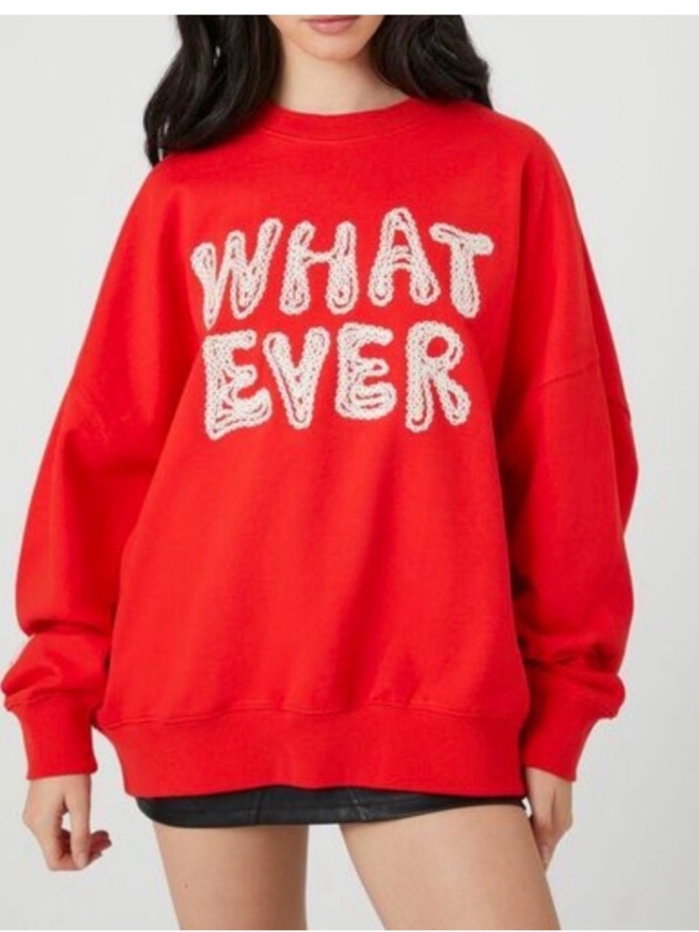 FOREVER 21 | NEW Orangey Red "WHAT EVER" Oversized Sweatshirt Women’s Size Small
